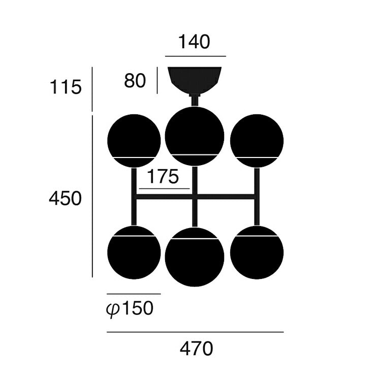 Bliss mini 6-ceiling light サイズ詳細(単位:mm)