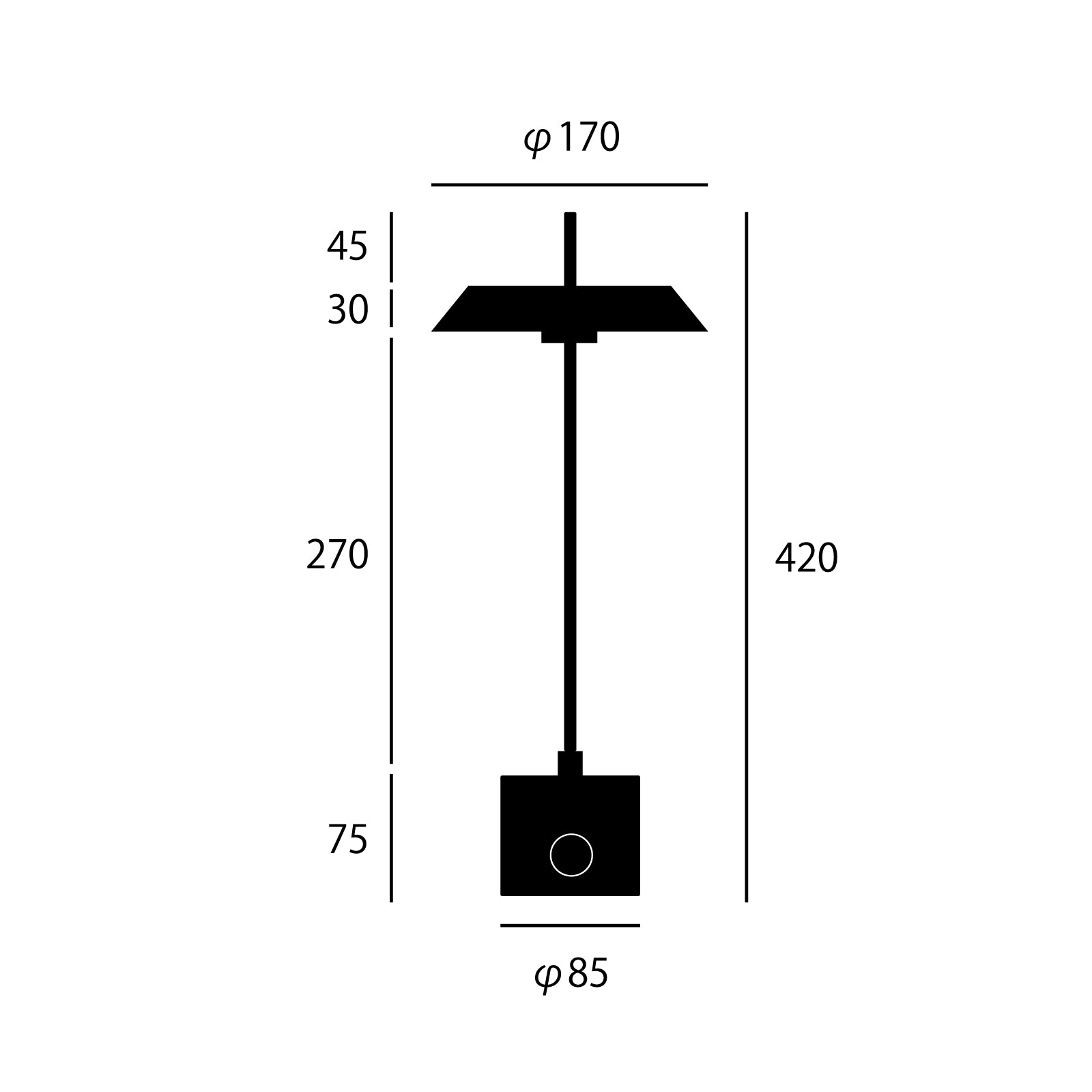 Innocence LED-table lamp(L)サイズ詳細(単位:mm)