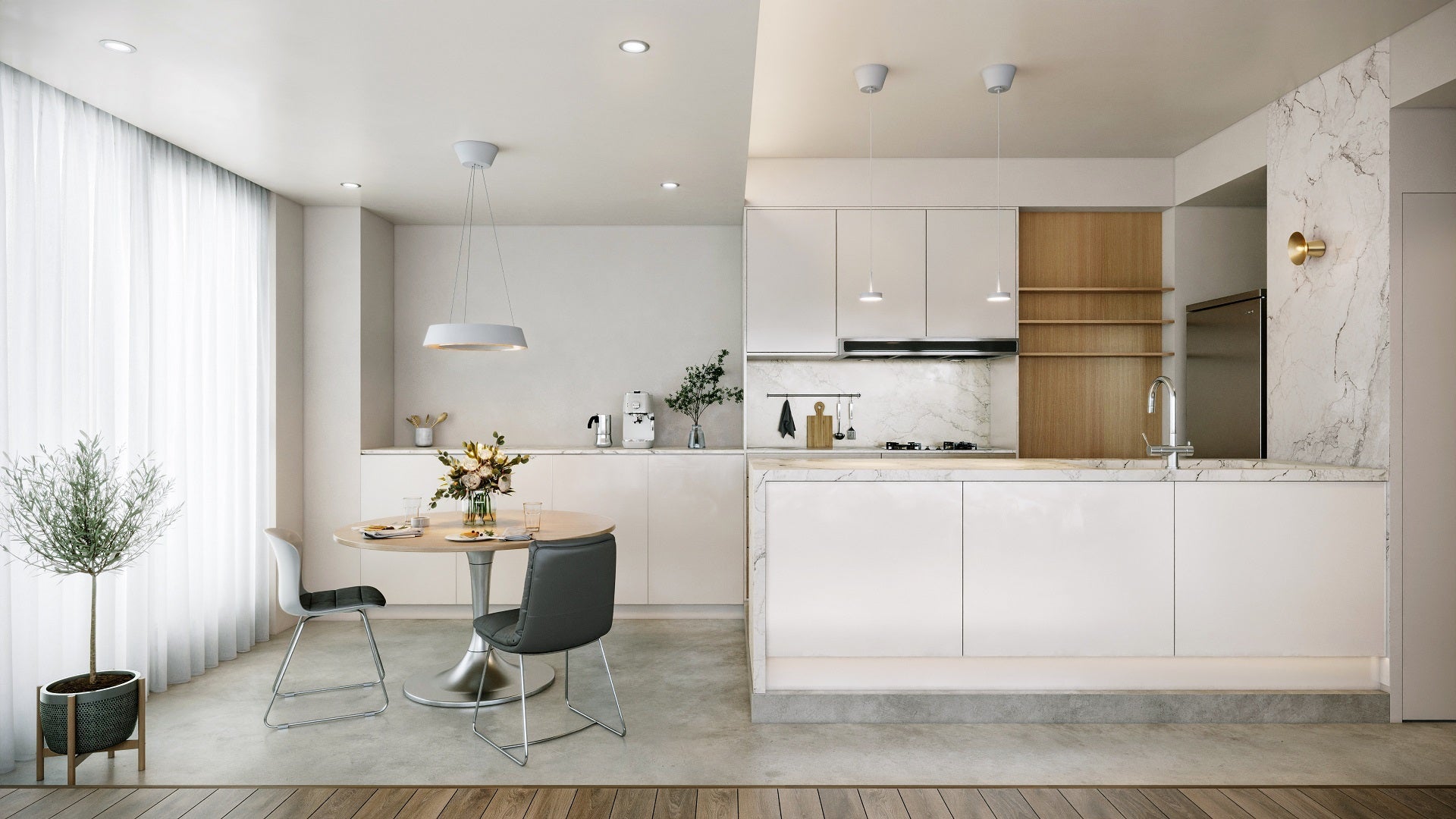 清潔感と重厚感が調和するダイニング空間