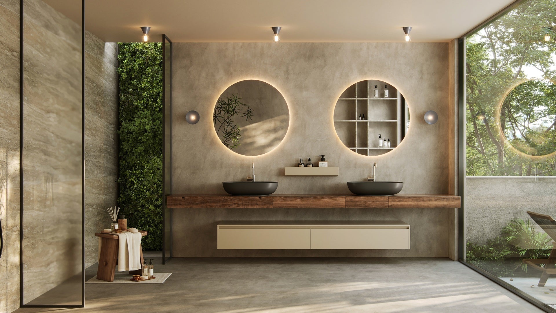 光と緑に癒される、ホテルライクな洗面スペース