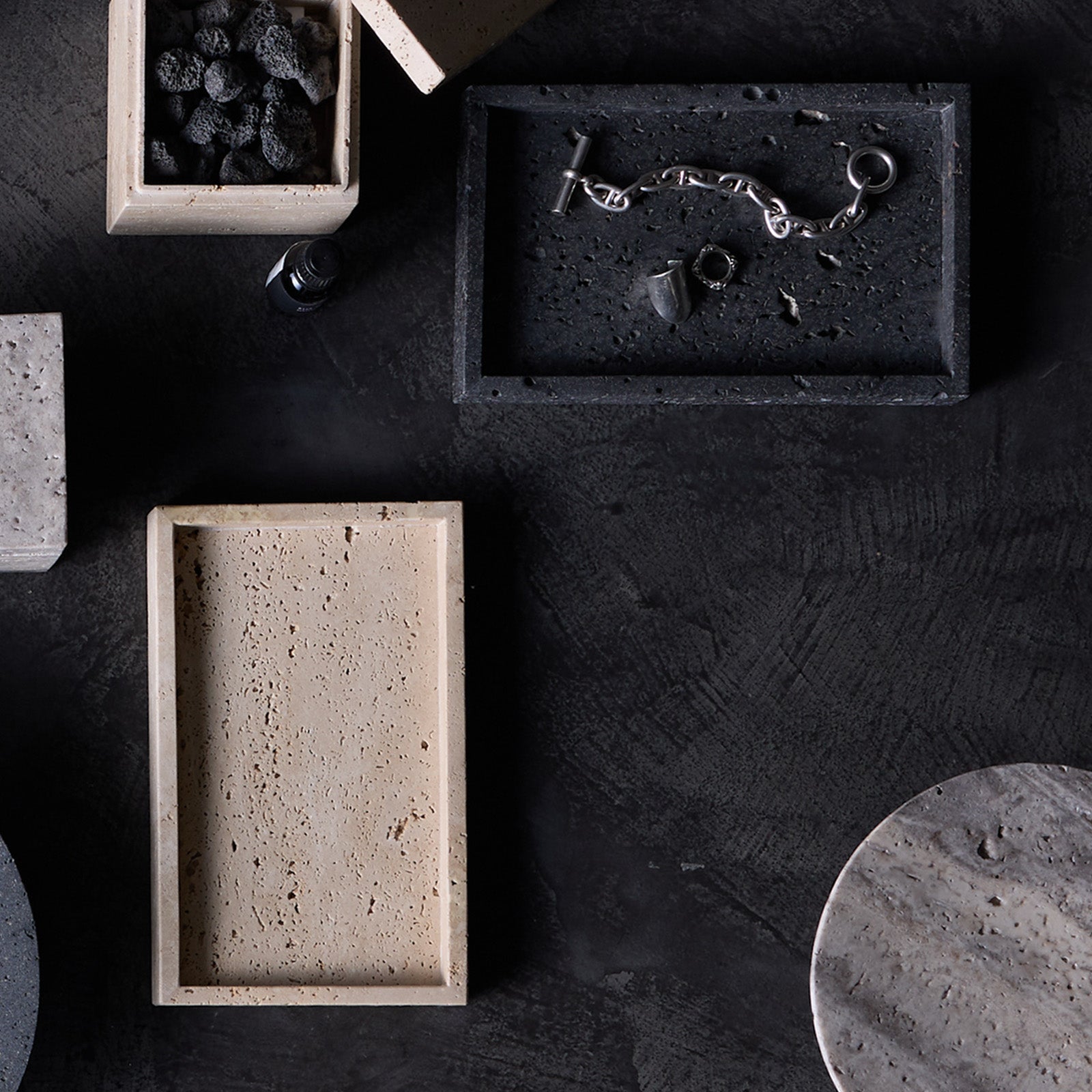 Travertine-tray rectangle / box / circle base S