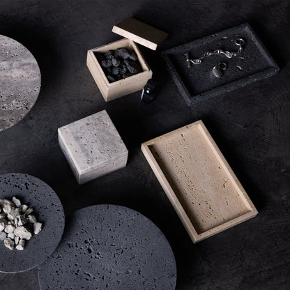 Travertine-tray rectangle / box / circle base S / circle base L