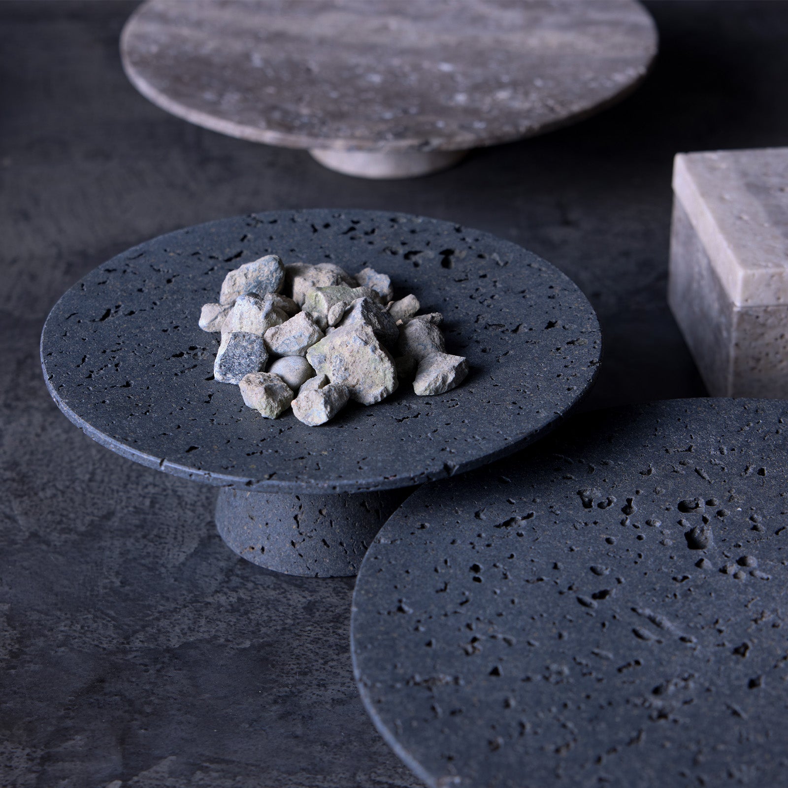 Travertine-tray circle base S｜ARTWORKSTUDIO公式