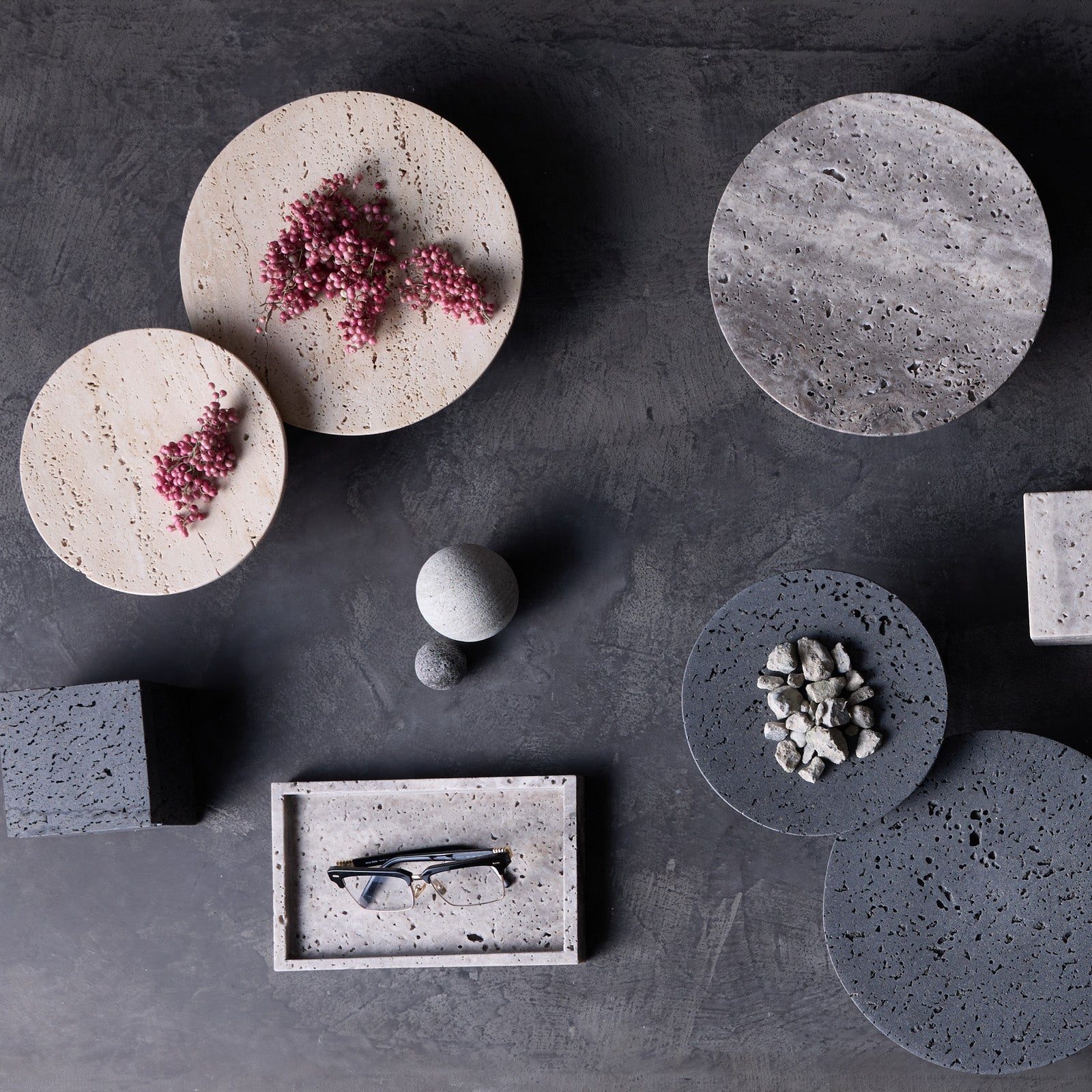 Travertine-tray circle base L｜ARTWORKSTUDIO公式