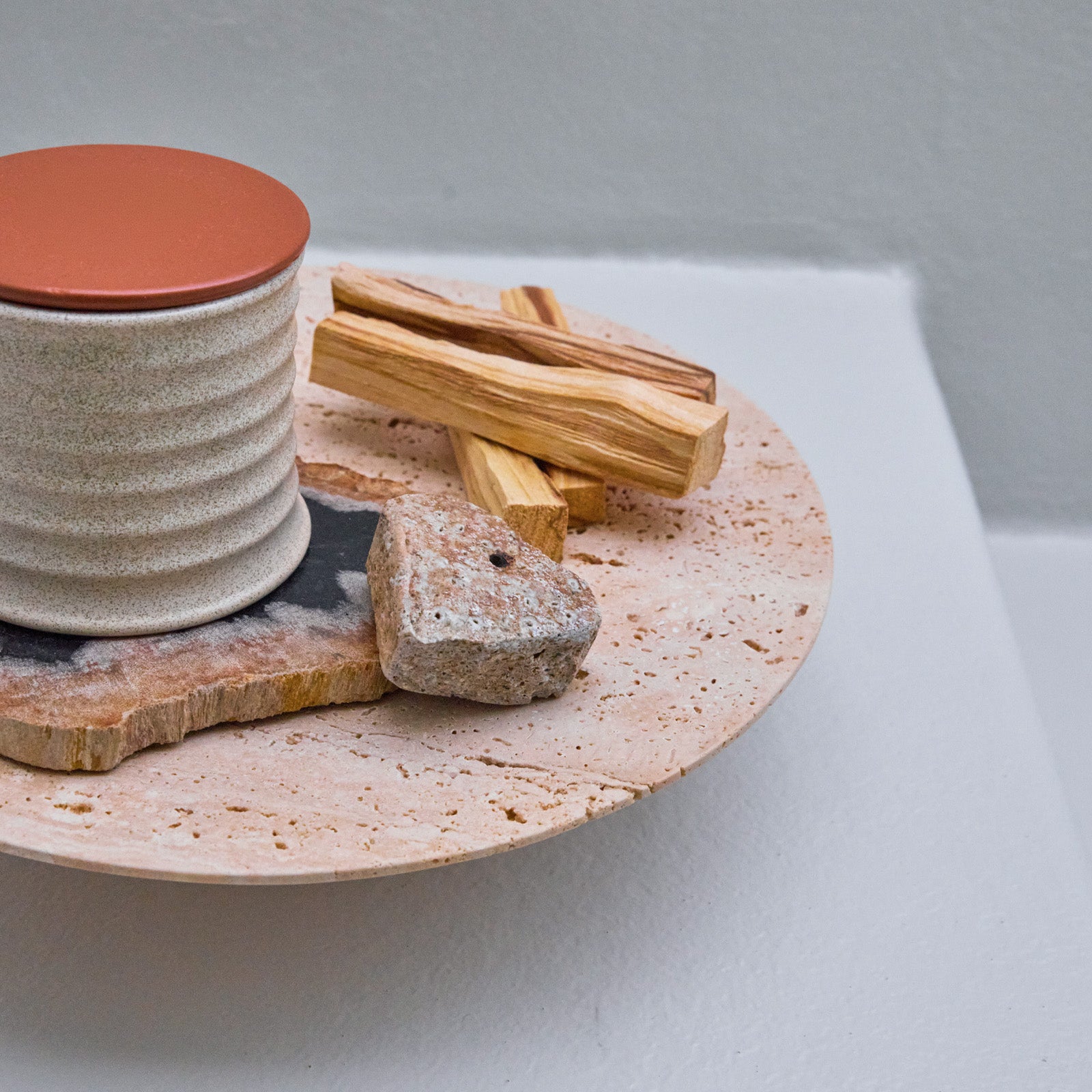 Travertine-tray circle base L｜ARTWORKSTUDIO公式