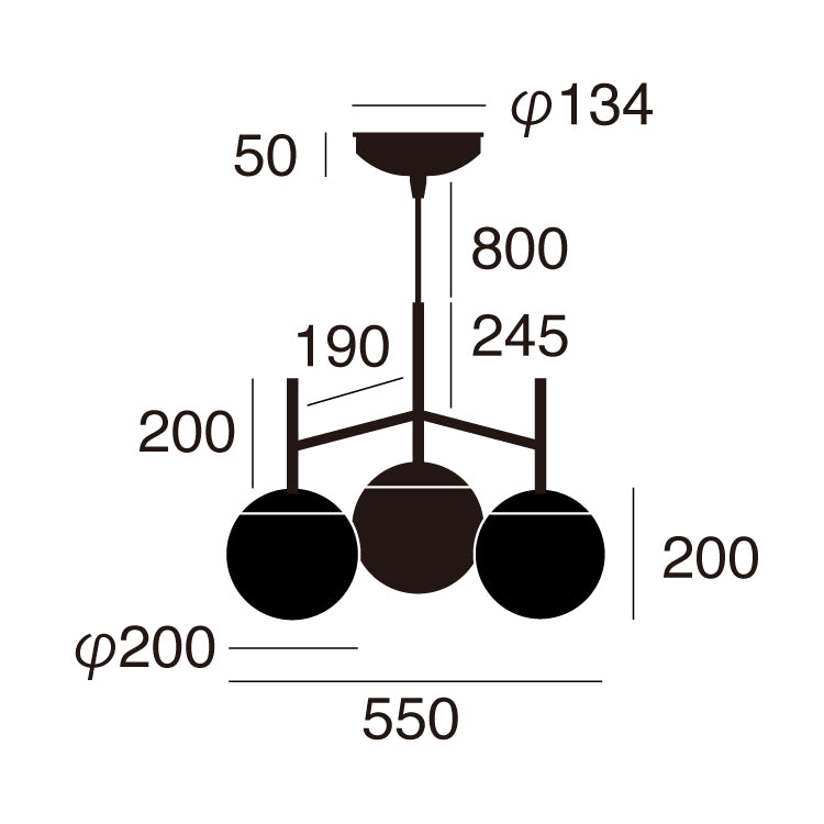 Bliss-pendant 3（3灯タイプ）サイズ詳細